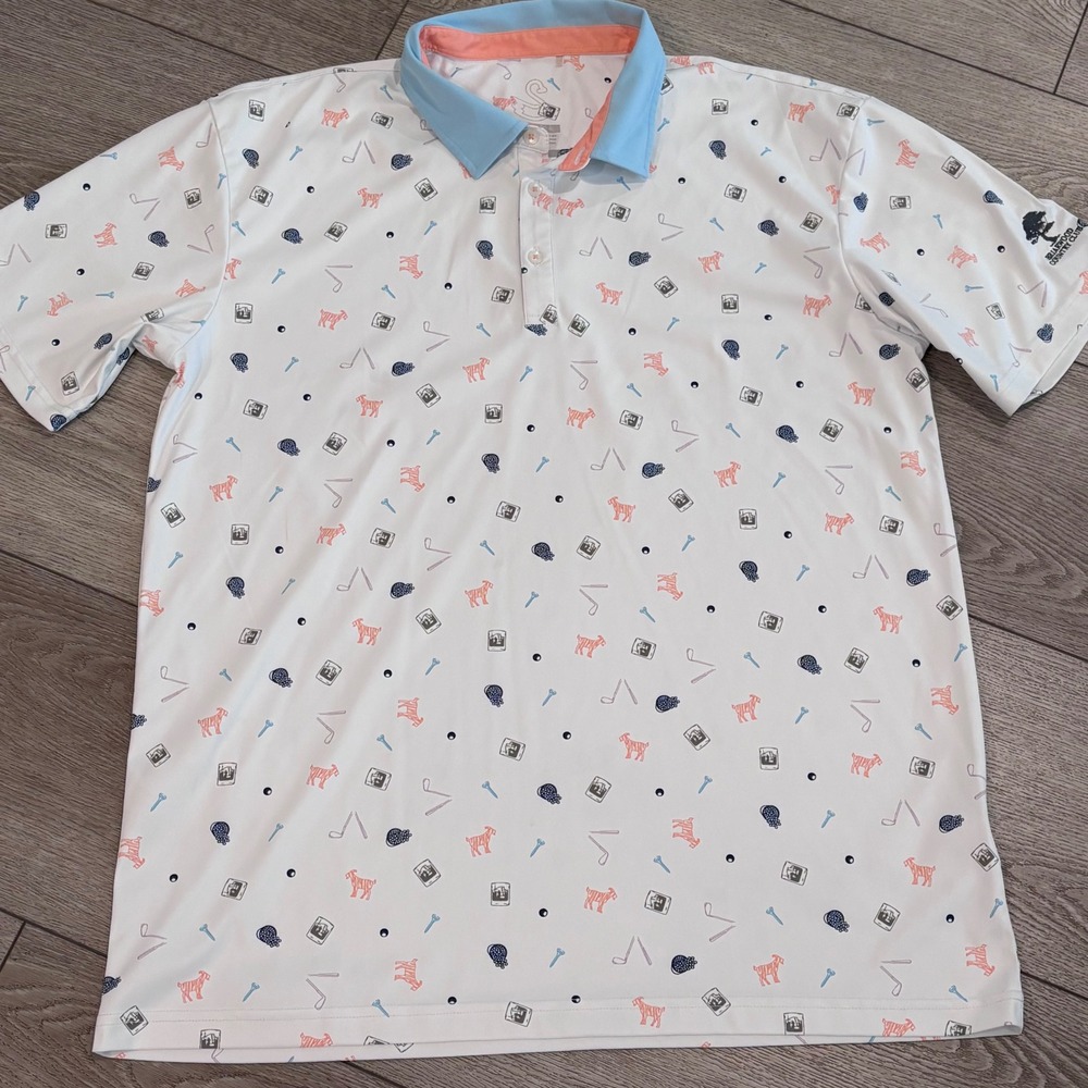 Swannies Golf Polo Mens XL White Goat All Over Pattern Print Preppy Athletic - Picture 2 of 8